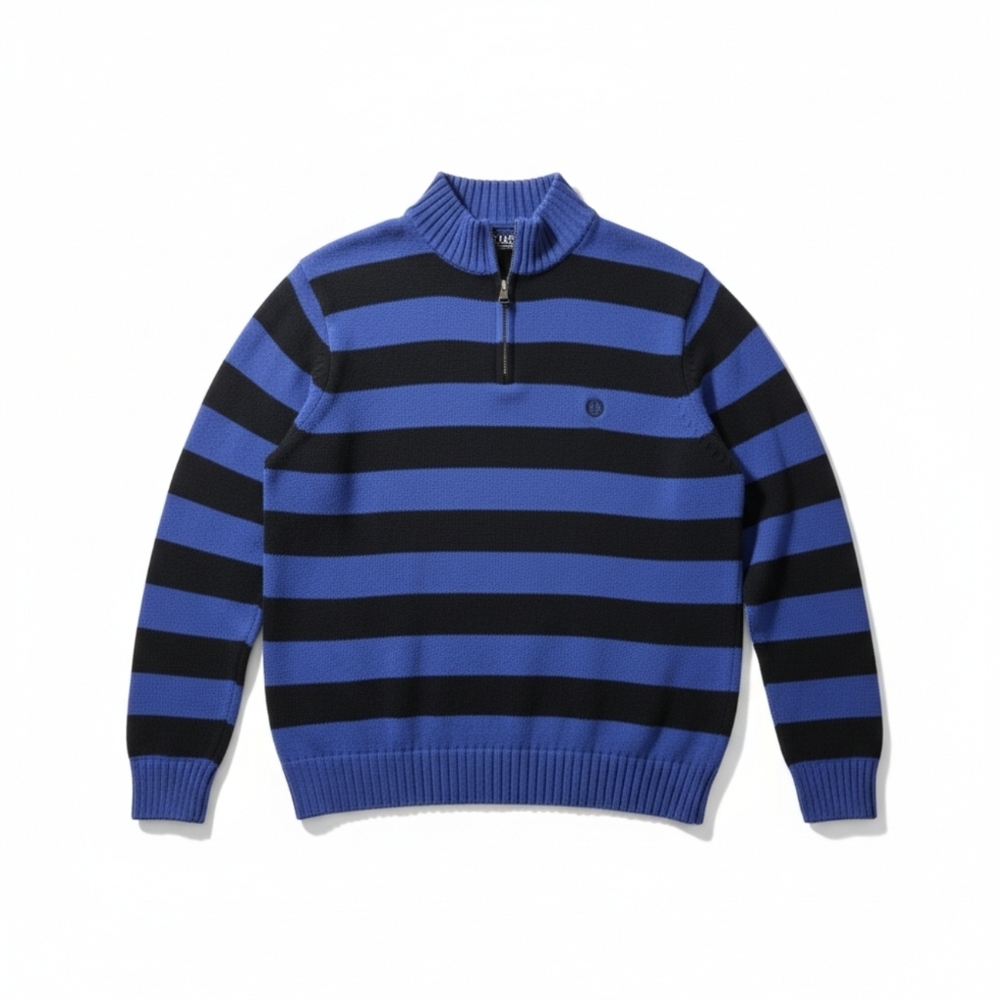 Men's Chaps Tonal Striped Quarter-Zip Cotton Sweater - Blue - Size XL